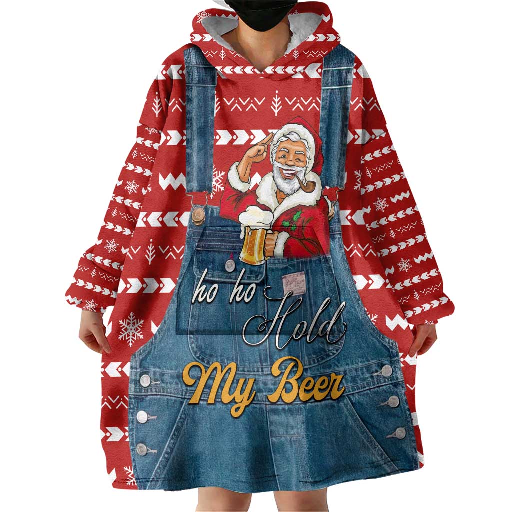Ho Ho Hold My Beer Santa Christmas Design Wearable Blanket Hoodie Xmas Holiday Patterns - Wonder Print Shop