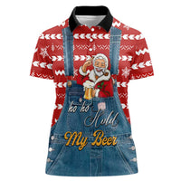 Ho Ho Hold My Beer Santa Christmas Design Women Polo Shirt Xmas Holiday Patterns - Wonder Print Shop