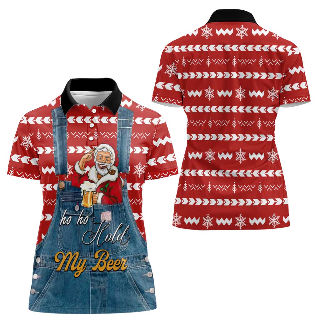 Ho Ho Hold My Beer Santa Christmas Design Women Polo Shirt Xmas Holiday Patterns - Wonder Print Shop