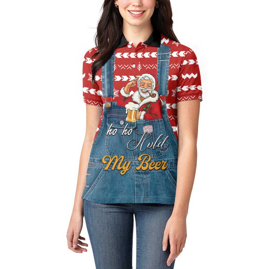 Ho Ho Hold My Beer Santa Christmas Design Women Polo Shirt Xmas Holiday Patterns - Wonder Print Shop