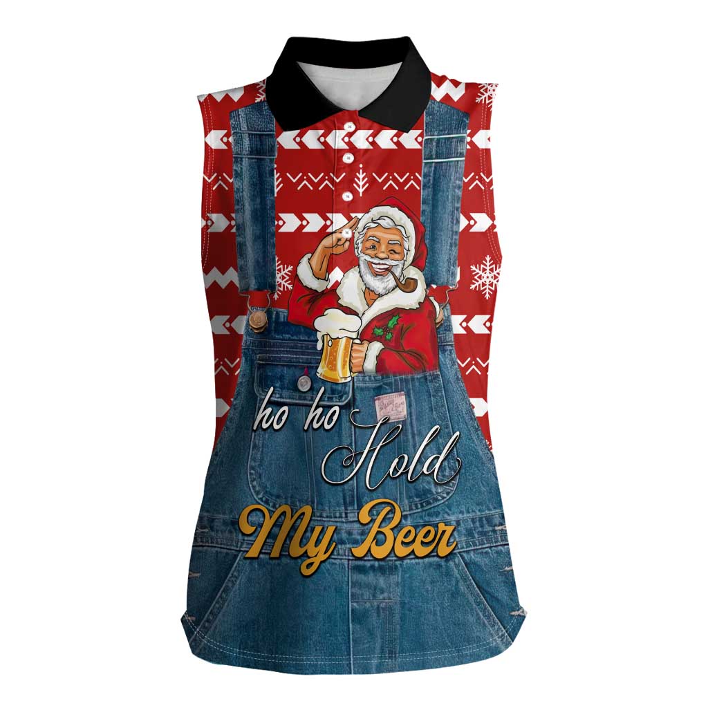 Ho Ho Hold My Beer Santa Christmas Design Women Sleeveless Polo Shirt Xmas Holiday Patterns - Wonder Print Shop