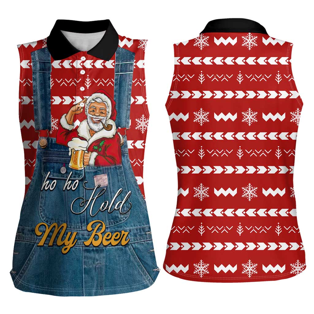 Ho Ho Hold My Beer Santa Christmas Design Women Sleeveless Polo Shirt Xmas Holiday Patterns - Wonder Print Shop