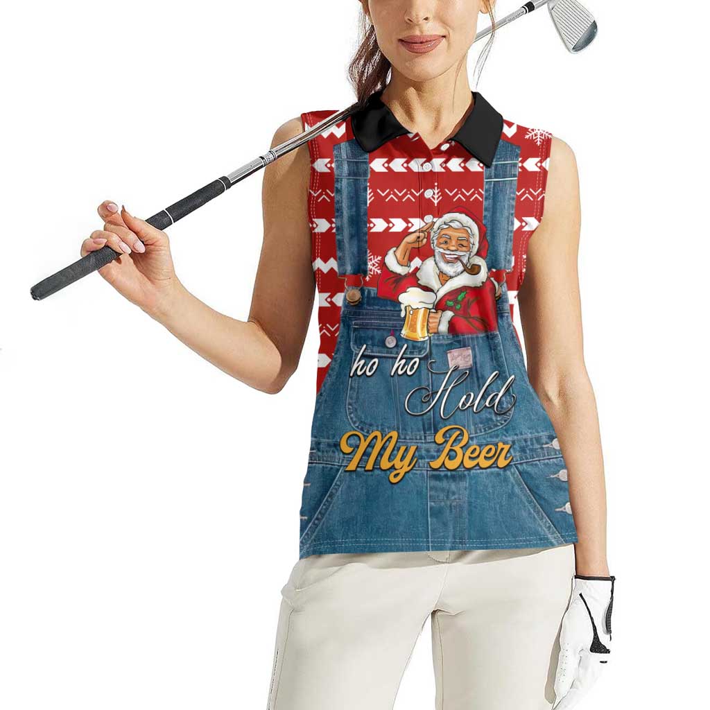 Ho Ho Hold My Beer Santa Christmas Design Women Sleeveless Polo Shirt Xmas Holiday Patterns - Wonder Print Shop