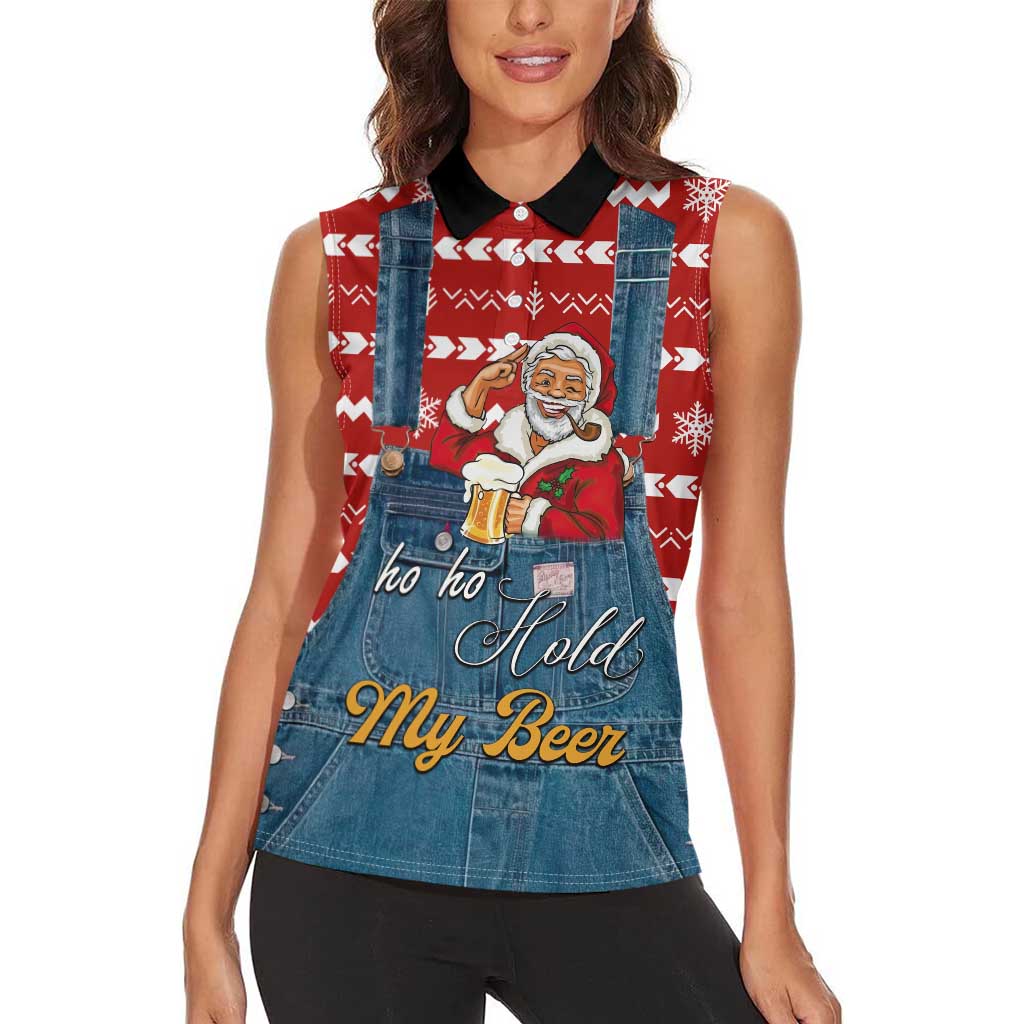 Ho Ho Hold My Beer Santa Christmas Design Women Sleeveless Polo Shirt Xmas Holiday Patterns - Wonder Print Shop