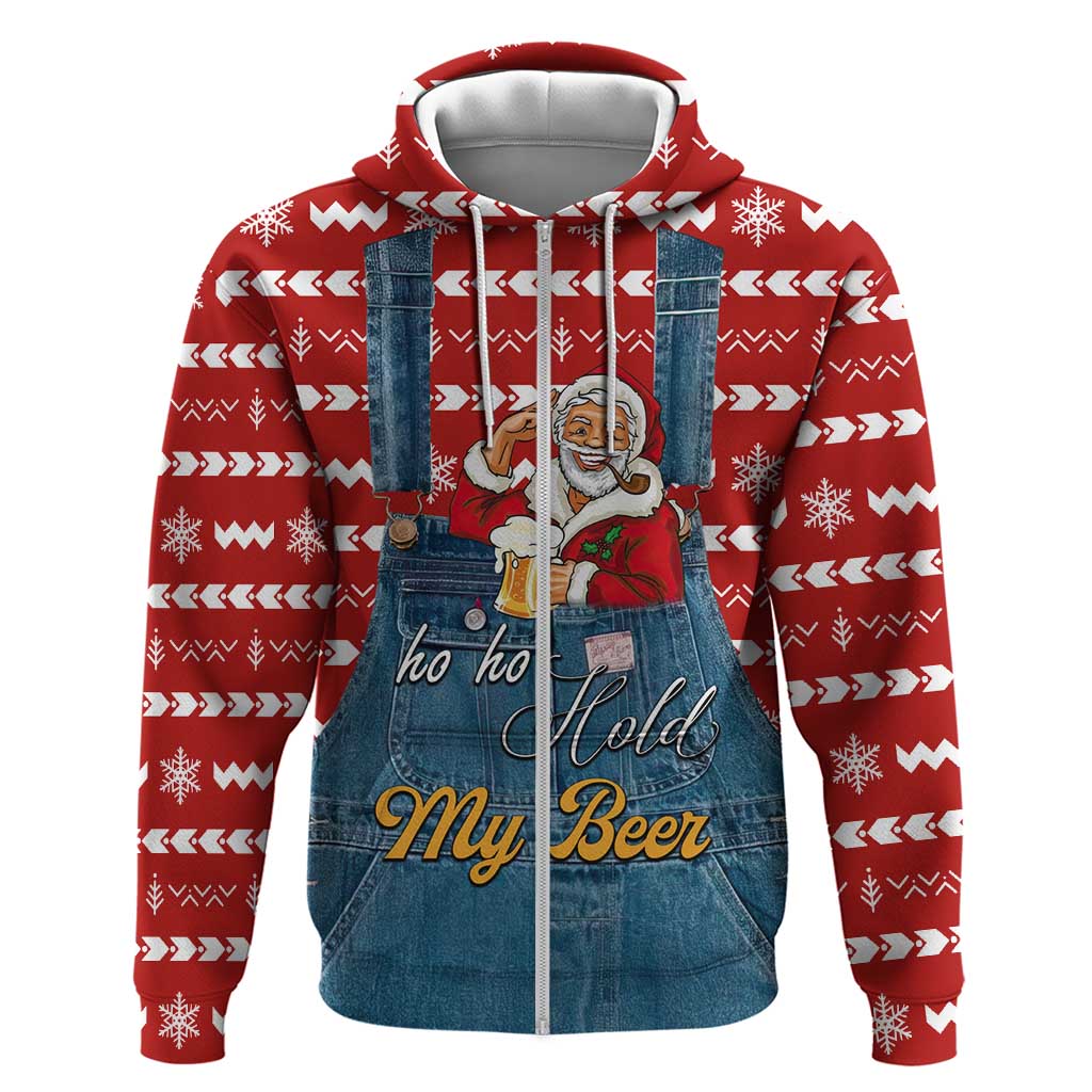 Ho Ho Hold My Beer Santa Christmas Design Zip Hoodie Xmas Holiday Patterns - Wonder Print Shop