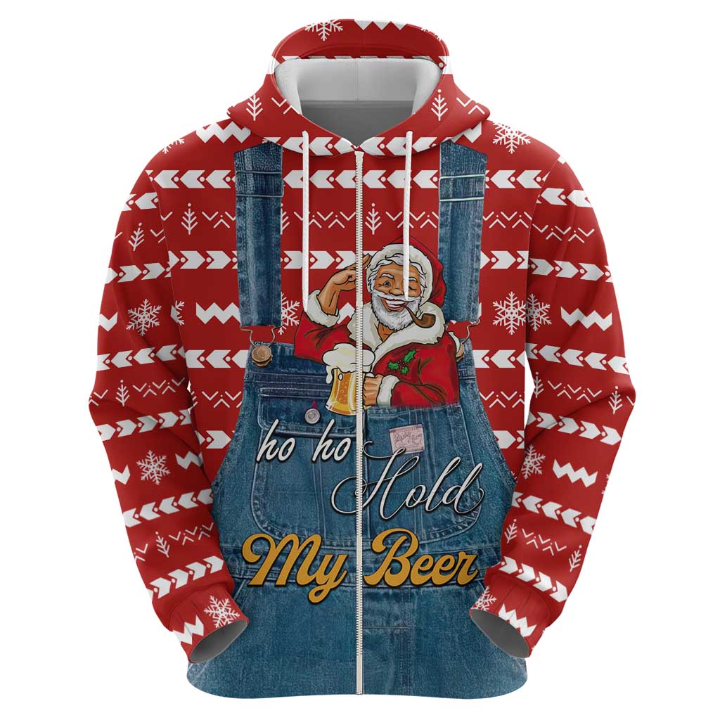 Ho Ho Hold My Beer Santa Christmas Design Zip Hoodie Xmas Holiday Patterns - Wonder Print Shop