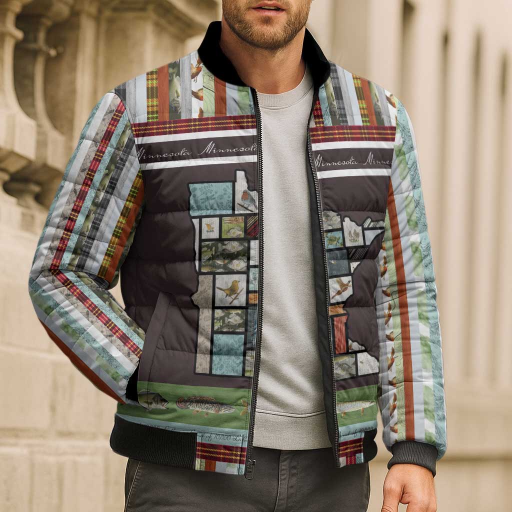 In The Deep Heart Of Minnesota Christmas Design Bomber Puffer Jacket Xmas Holiday Patterns - Wonder Print Shop