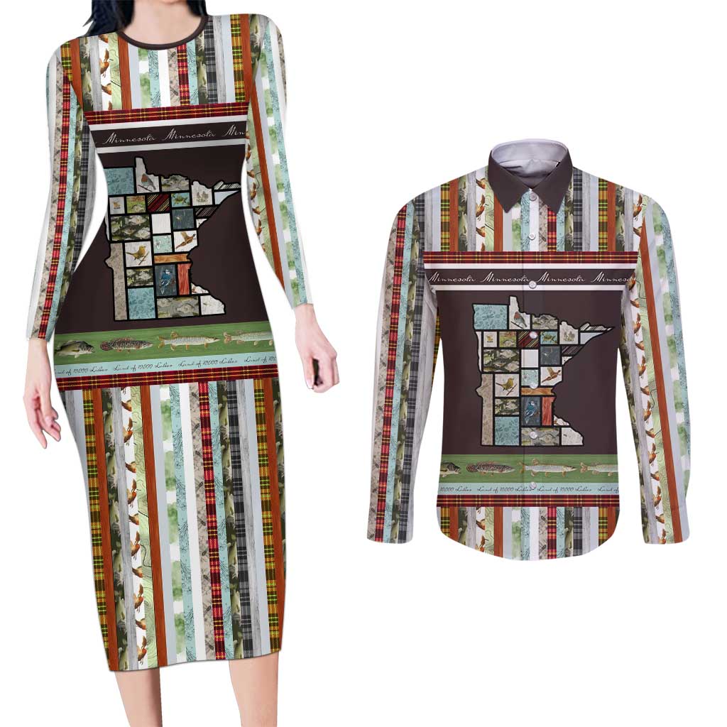 In The Deep Heart Of Minnesota Christmas Design Couples Matching Long Sleeve Bodycon Dress and Long Sleeve Button Shirt Xmas Holiday Patterns - Wonder Print Shop