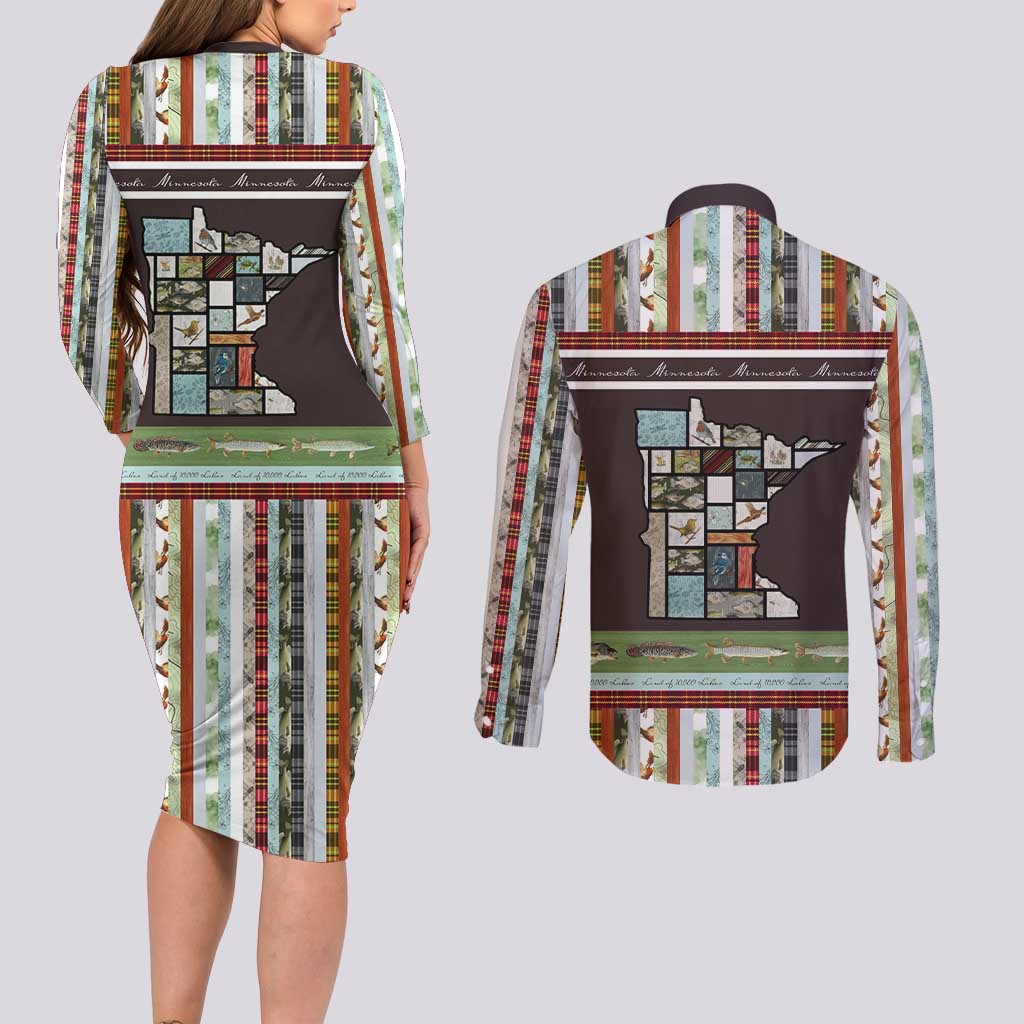In The Deep Heart Of Minnesota Christmas Design Couples Matching Long Sleeve Bodycon Dress and Long Sleeve Button Shirt Xmas Holiday Patterns - Wonder Print Shop