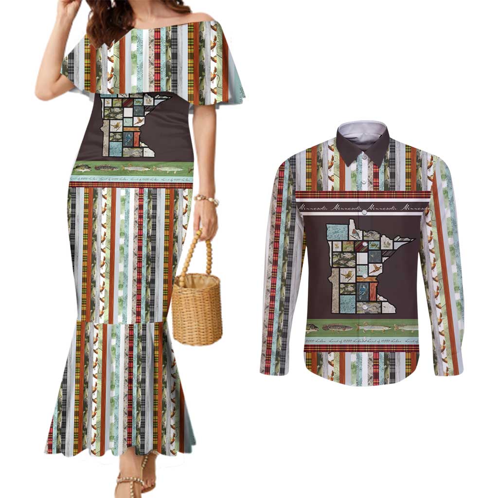 In The Deep Heart Of Minnesota Christmas Design Couples Matching Mermaid Dress and Long Sleeve Button Shirt Xmas Holiday Patterns - Wonder Print Shop