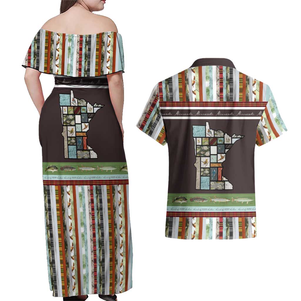 In The Deep Heart Of Minnesota Christmas Design Couples Matching Off Shoulder Maxi Dress and Hawaiian Shirt Xmas Holiday Patterns - Wonder Print Shop