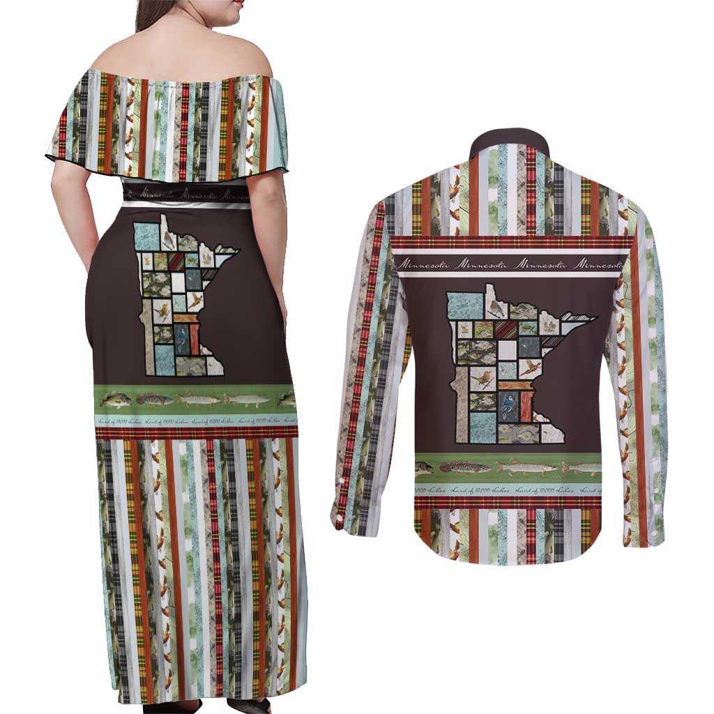 In The Deep Heart Of Minnesota Christmas Design Couples Matching Off Shoulder Maxi Dress and Long Sleeve Button Shirt Xmas Holiday Patterns - Wonder Print Shop