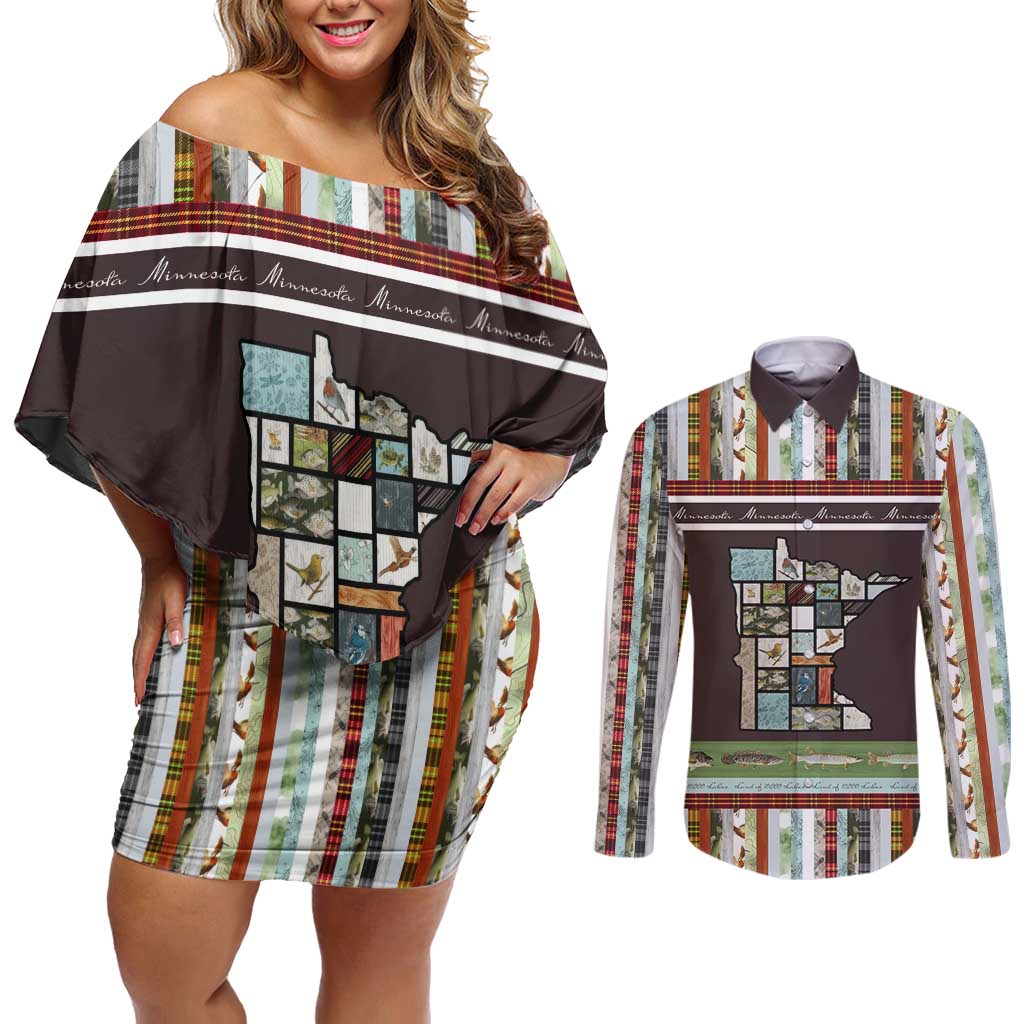 In The Deep Heart Of Minnesota Christmas Design Couples Matching Off Shoulder Short Dress and Long Sleeve Button Shirt Xmas Holiday Patterns - Wonder Print Shop