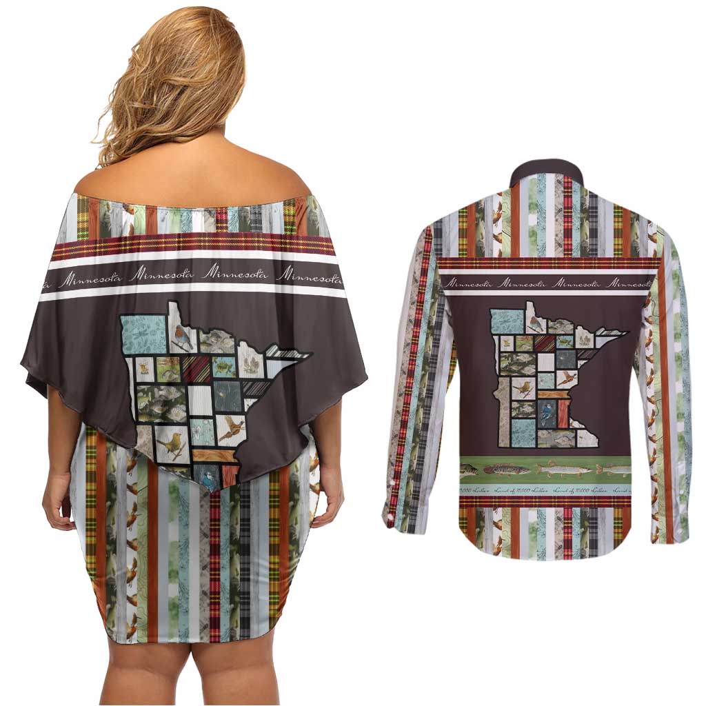 In The Deep Heart Of Minnesota Christmas Design Couples Matching Off Shoulder Short Dress and Long Sleeve Button Shirt Xmas Holiday Patterns - Wonder Print Shop
