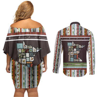 In The Deep Heart Of Minnesota Christmas Design Couples Matching Off Shoulder Short Dress and Long Sleeve Button Shirt Xmas Holiday Patterns - Wonder Print Shop
