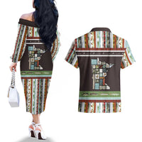 In The Deep Heart Of Minnesota Christmas Design Couples Matching Off The Shoulder Long Sleeve Dress and Hawaiian Shirt Xmas Holiday Patterns - Wonder Print Shop