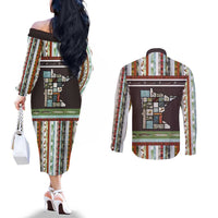 In The Deep Heart Of Minnesota Christmas Design Couples Matching Off The Shoulder Long Sleeve Dress and Long Sleeve Button Shirt Xmas Holiday Patterns - Wonder Print Shop