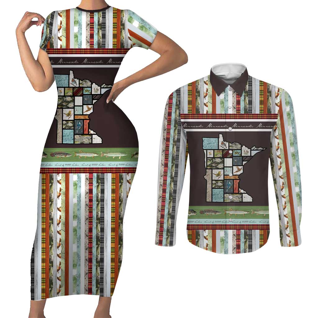 In The Deep Heart Of Minnesota Christmas Design Couples Matching Short Sleeve Bodycon Dress and Long Sleeve Button Shirt Xmas Holiday Patterns - Wonder Print Shop