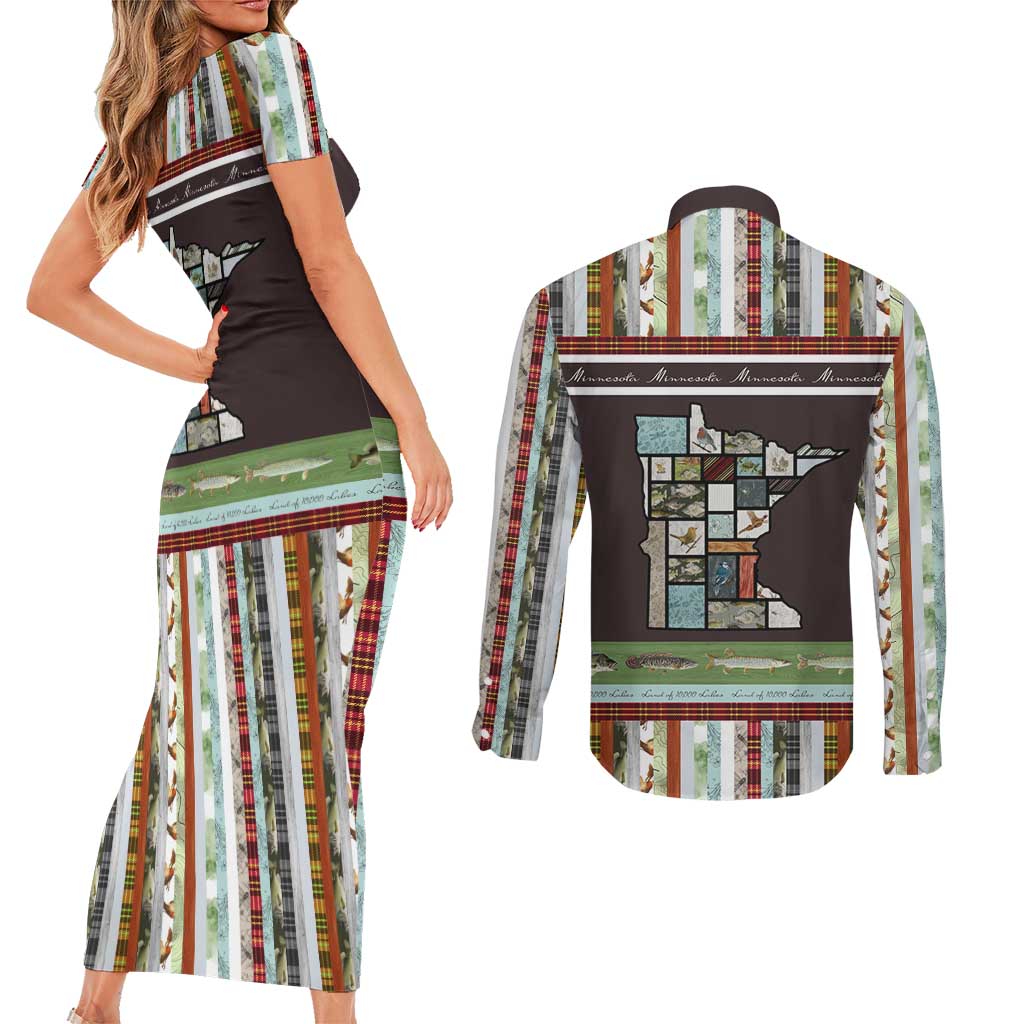 In The Deep Heart Of Minnesota Christmas Design Couples Matching Short Sleeve Bodycon Dress and Long Sleeve Button Shirt Xmas Holiday Patterns - Wonder Print Shop