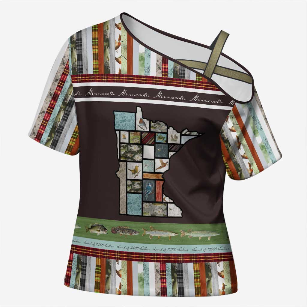 In The Deep Heart Of Minnesota Christmas Design Cross Shoulder Shirt Xmas Holiday Patterns - Wonder Print Shop