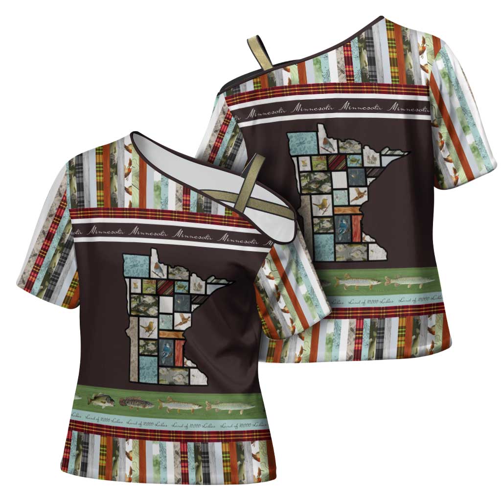 In The Deep Heart Of Minnesota Christmas Design Cross Shoulder Shirt Xmas Holiday Patterns - Wonder Print Shop