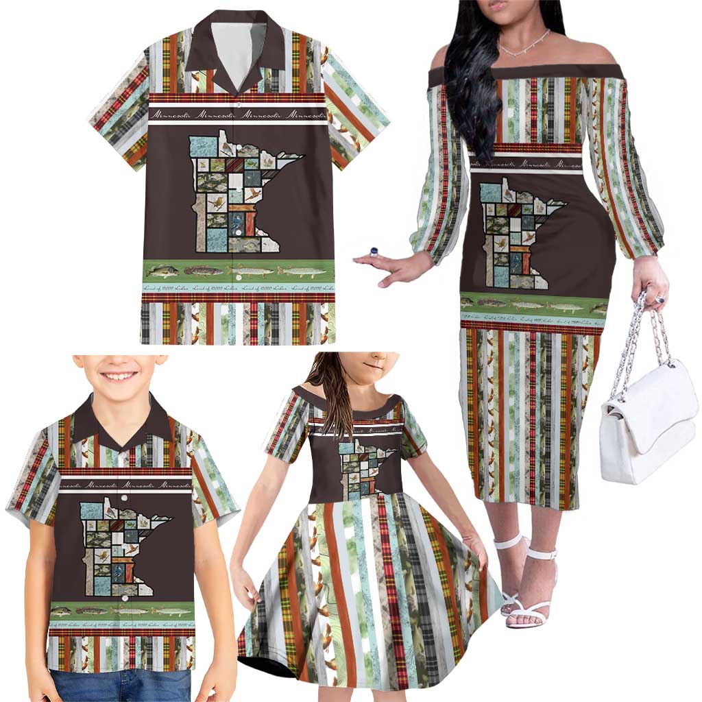 In The Deep Heart Of Minnesota Christmas Design Family Matching Off The Shoulder Long Sleeve Dress and Hawaiian Shirt Xmas Holiday Patterns - Wonder Print Shop