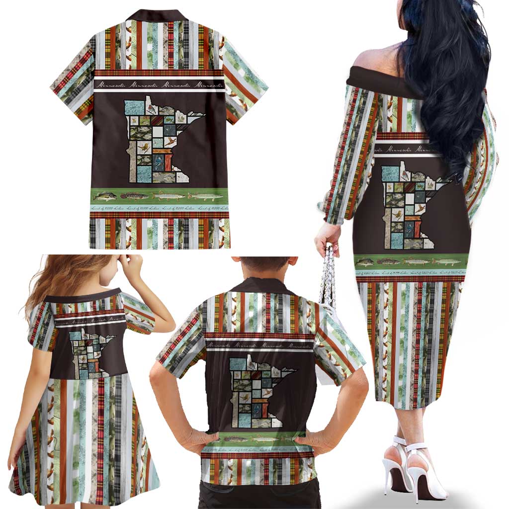 In The Deep Heart Of Minnesota Christmas Design Family Matching Off The Shoulder Long Sleeve Dress and Hawaiian Shirt Xmas Holiday Patterns - Wonder Print Shop