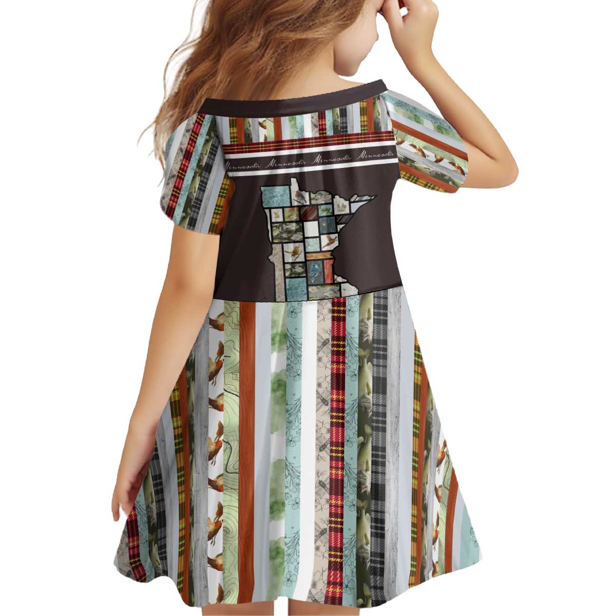 In The Deep Heart Of Minnesota Christmas Design Kid Short Sleeve Dress Xmas Holiday Patterns - Wonder Print Shop