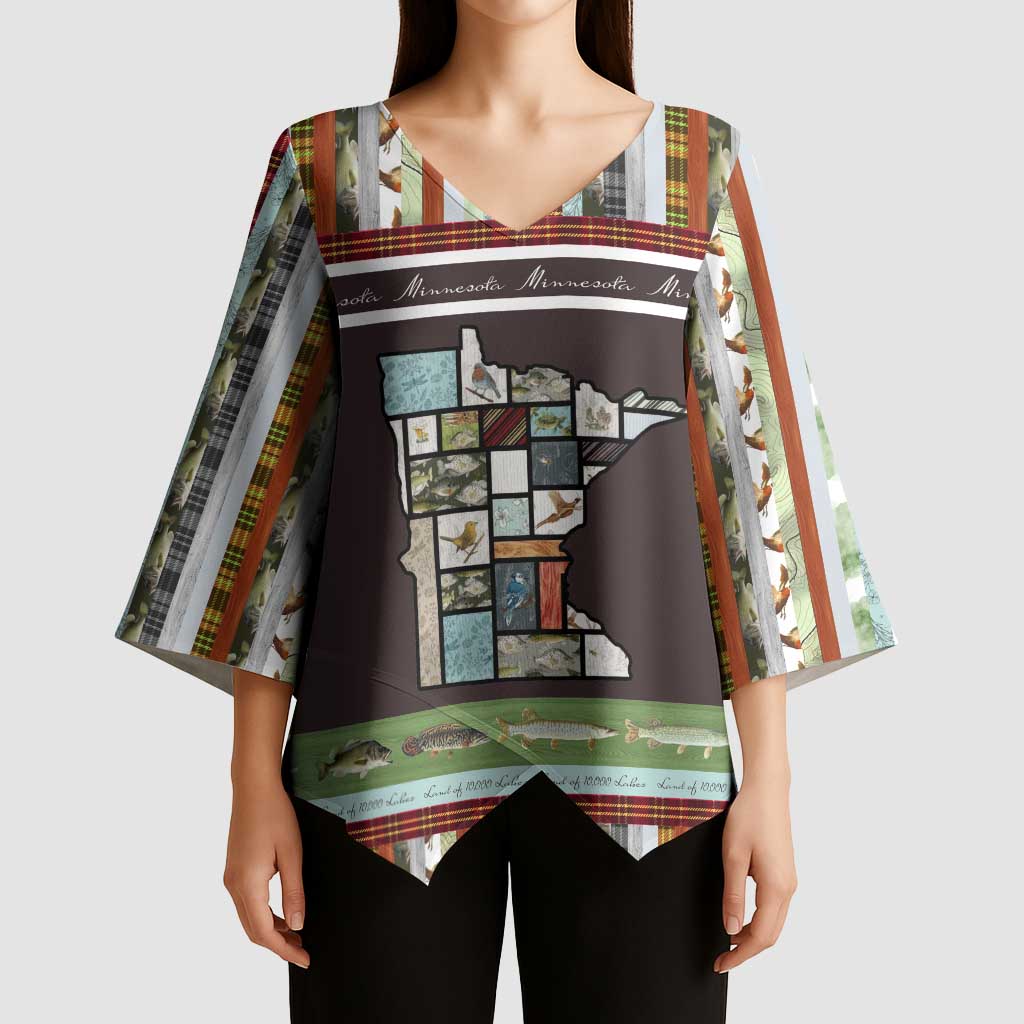 In The Deep Heart Of Minnesota Christmas Design Kimono Sleeve Blouse Xmas Holiday Patterns - Wonder Print Shop