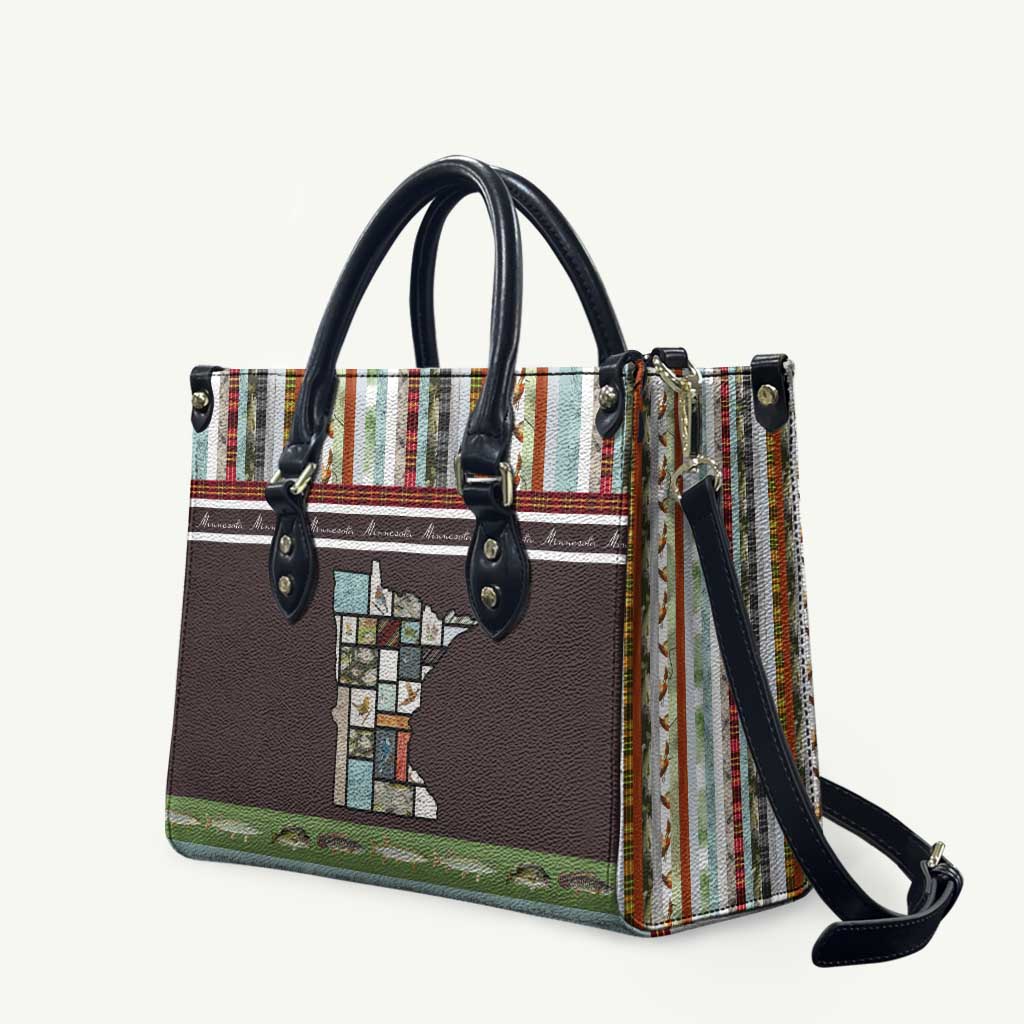 In The Deep Heart Of Minnesota Christmas Design Leather Bag Xmas Holiday Patterns - Wonder Print Shop