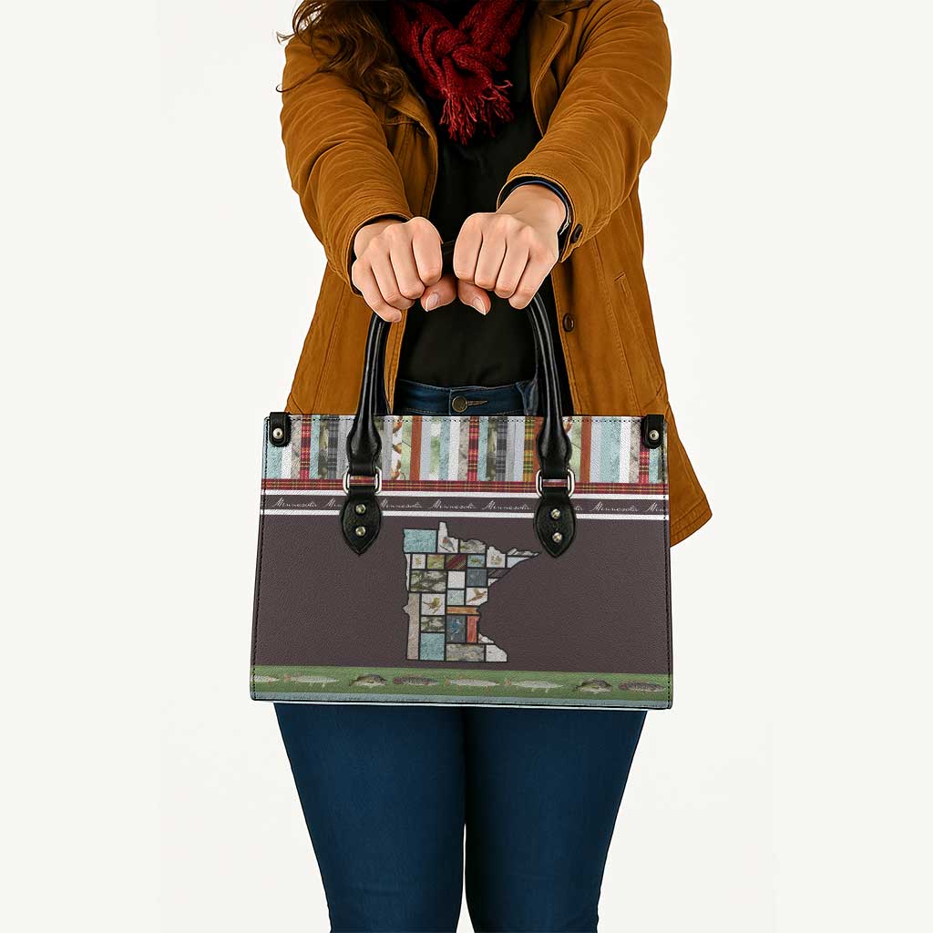 In The Deep Heart Of Minnesota Christmas Design Leather Bag Xmas Holiday Patterns - Wonder Print Shop