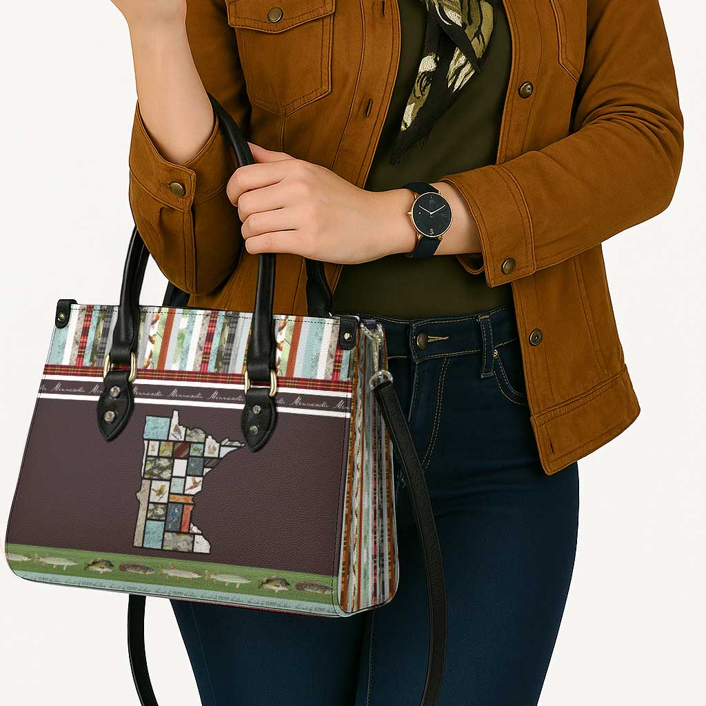 In The Deep Heart Of Minnesota Christmas Design Leather Bag Xmas Holiday Patterns - Wonder Print Shop