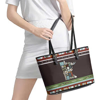 In The Deep Heart Of Minnesota Christmas Design Leather Tote Bag Xmas Holiday Patterns - Wonder Print Shop