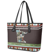 In The Deep Heart Of Minnesota Christmas Design Leather Tote Bag Xmas Holiday Patterns - Wonder Print Shop