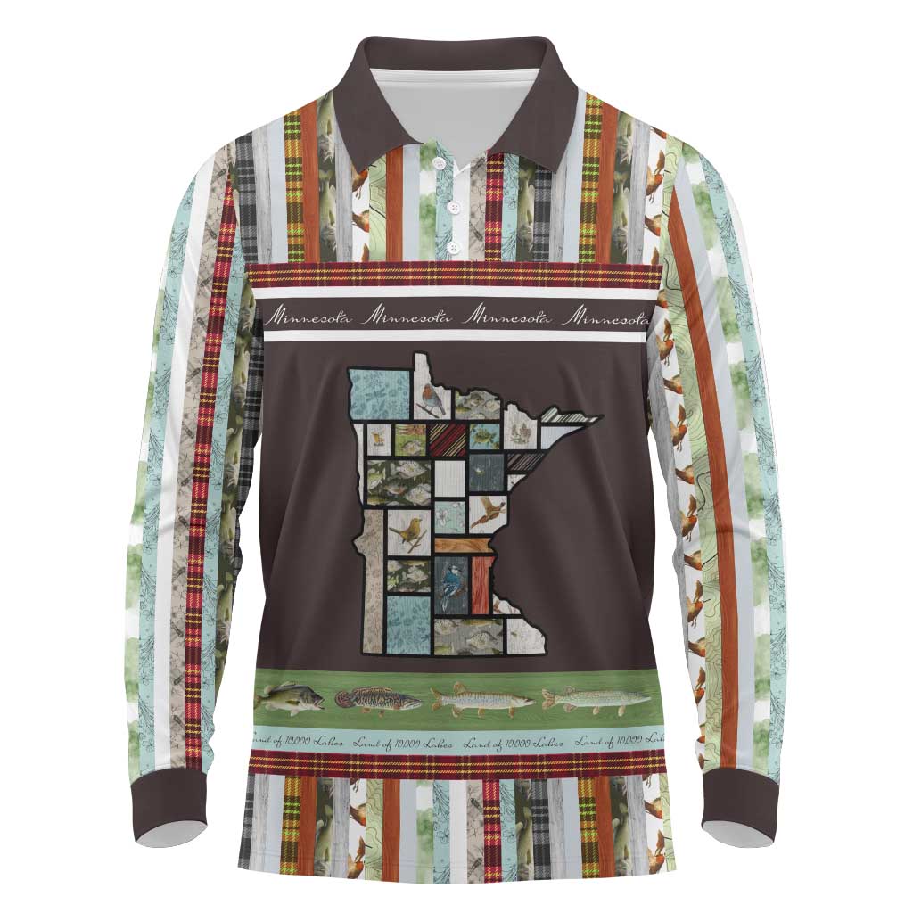 In The Deep Heart Of Minnesota Christmas Design Long Sleeve Polo Shirt Xmas Holiday Patterns - Wonder Print Shop