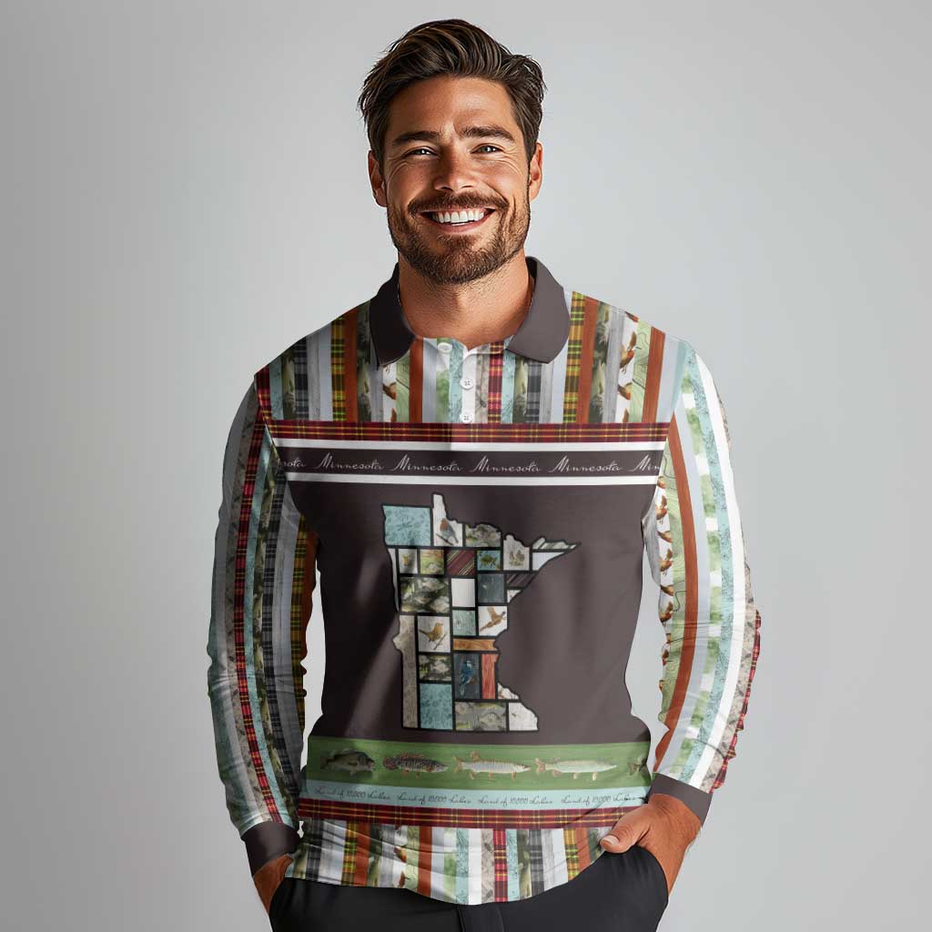 In The Deep Heart Of Minnesota Christmas Design Long Sleeve Polo Shirt Xmas Holiday Patterns - Wonder Print Shop