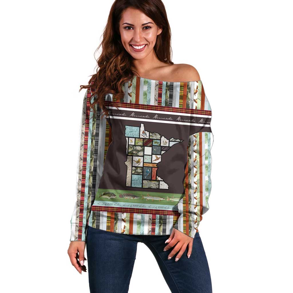 In The Deep Heart Of Minnesota Christmas Design Off Shoulder Sweater Xmas Holiday Patterns - Wonder Print Shop