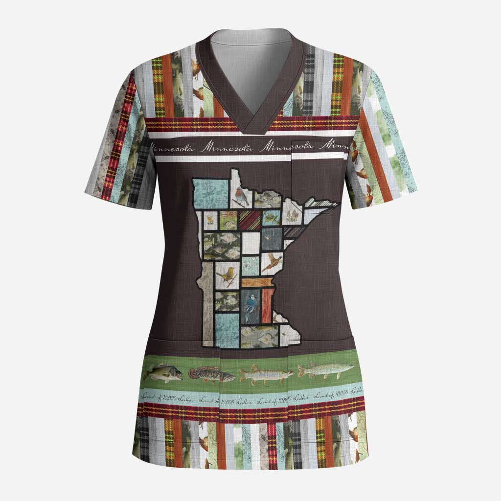 In The Deep Heart Of Minnesota Christmas Design Scrub Top Xmas Holiday Patterns - Wonder Print Shop