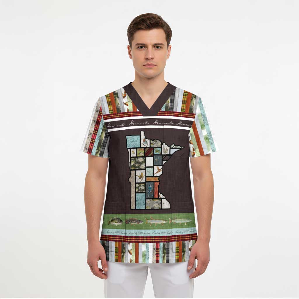 In The Deep Heart Of Minnesota Christmas Design Scrub Top Xmas Holiday Patterns - Wonder Print Shop