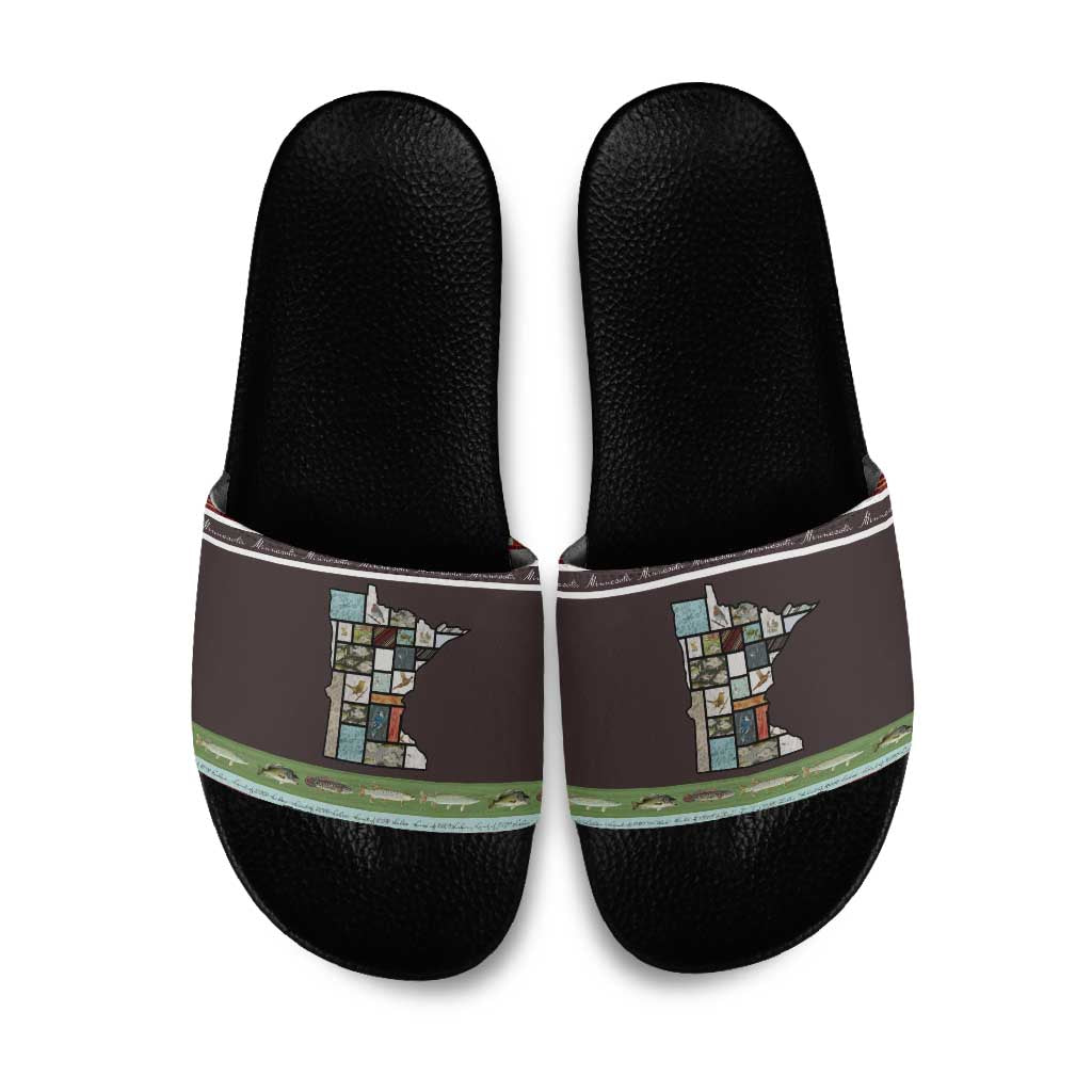 In The Deep Heart Of Minnesota Christmas Design Slide Sandals Xmas Holiday Patterns - Wonder Print Shop