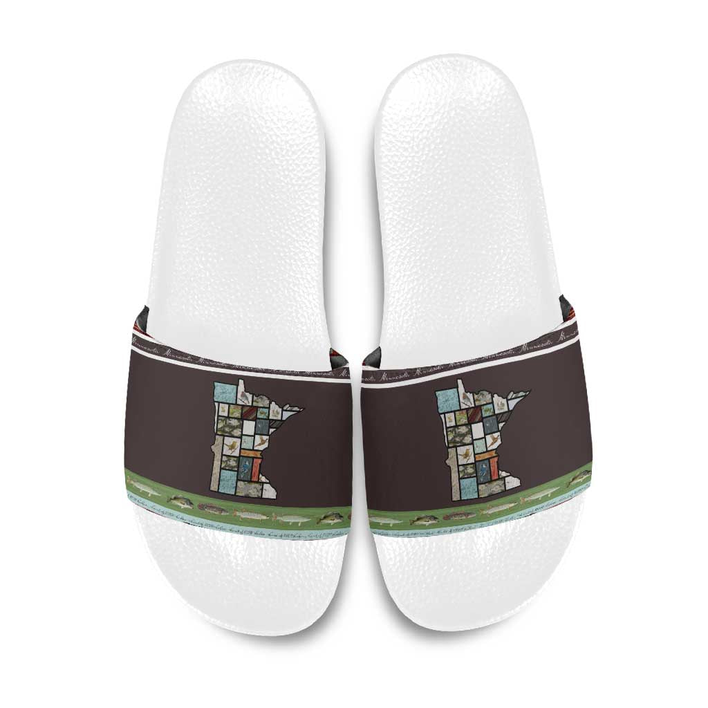 In The Deep Heart Of Minnesota Christmas Design Slide Sandals Xmas Holiday Patterns - Wonder Print Shop