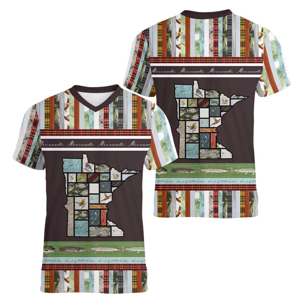 In The Deep Heart Of Minnesota Christmas Design Women V-Neck T-Shirt Xmas Holiday Patterns - Wonder Print Shop