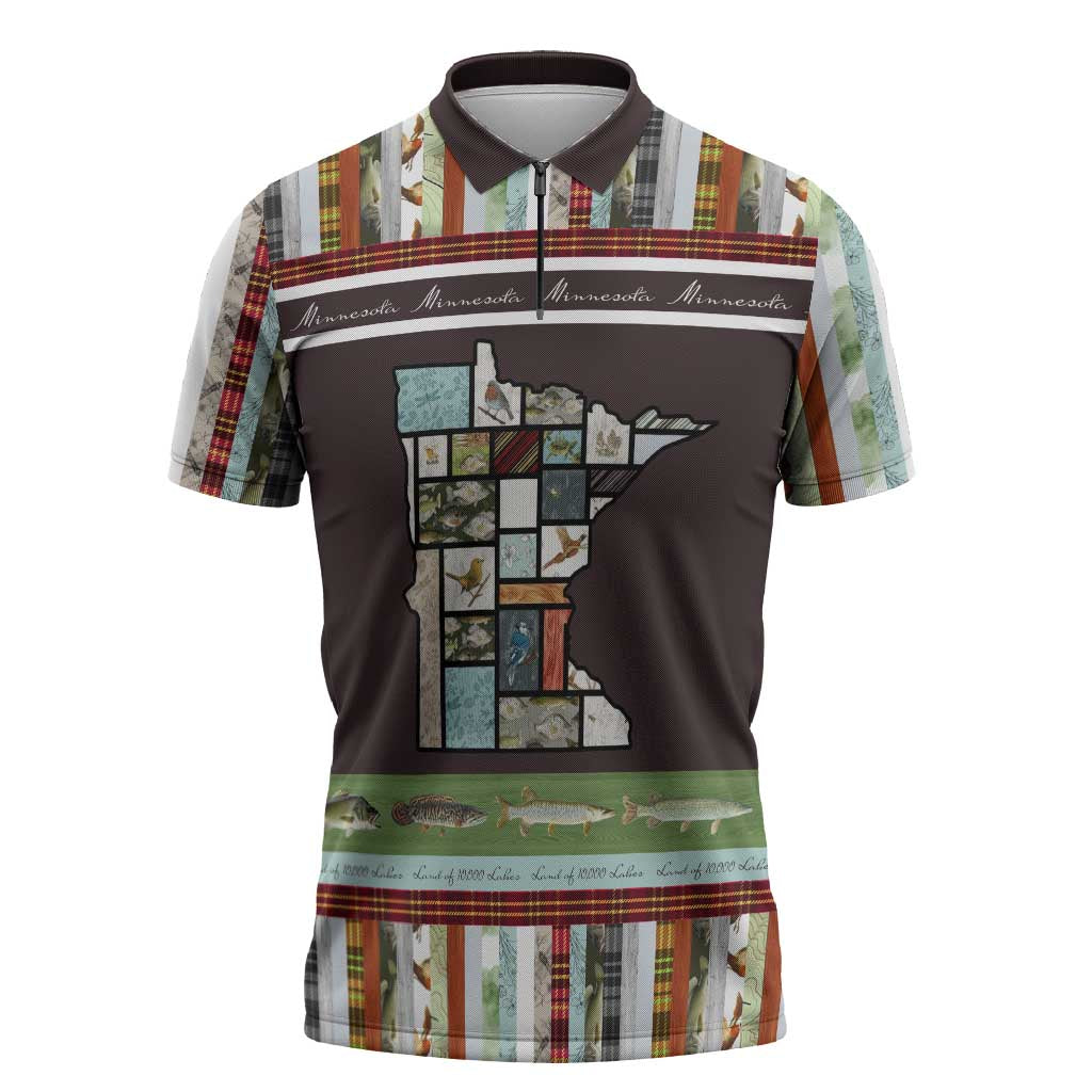 In The Deep Heart Of Minnesota Christmas Design Zipper Polo Shirt Xmas Holiday Patterns - Wonder Print Shop