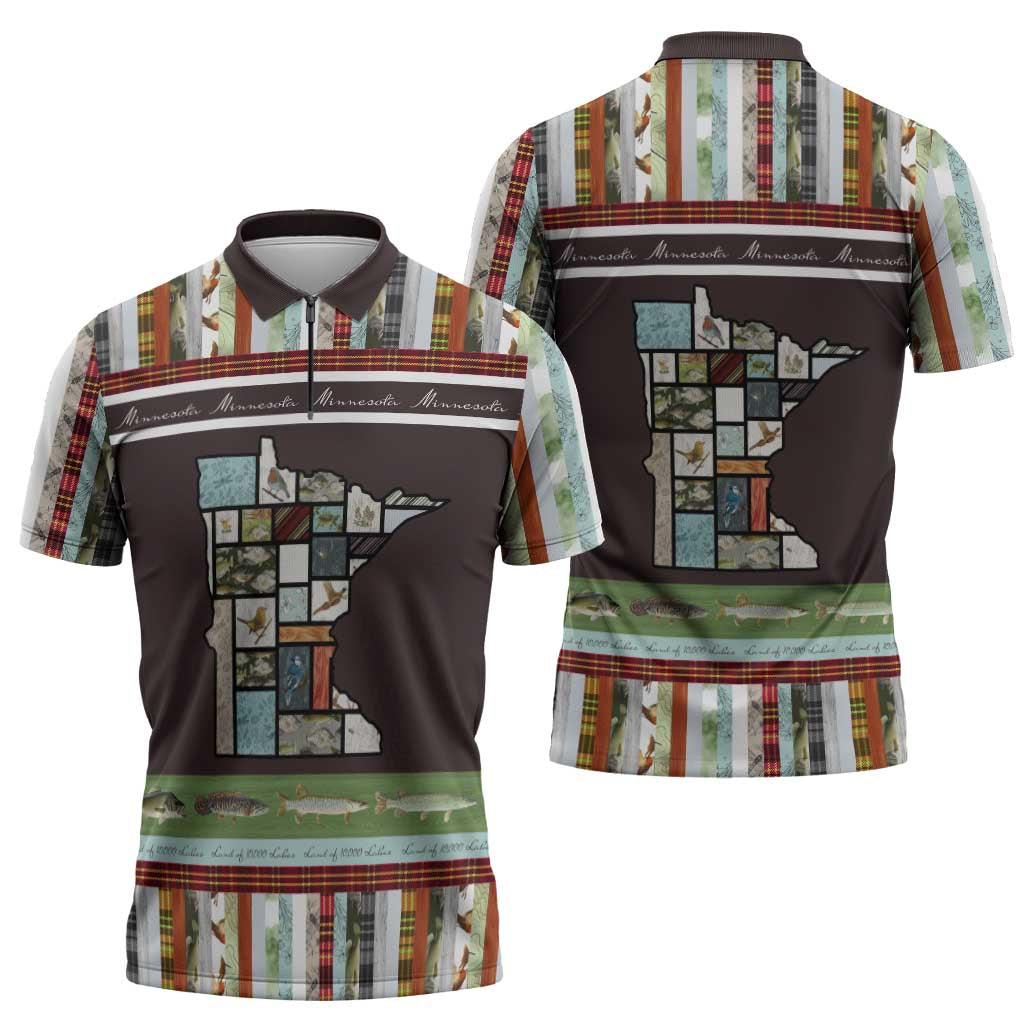 In The Deep Heart Of Minnesota Christmas Design Zipper Polo Shirt Xmas Holiday Patterns - Wonder Print Shop
