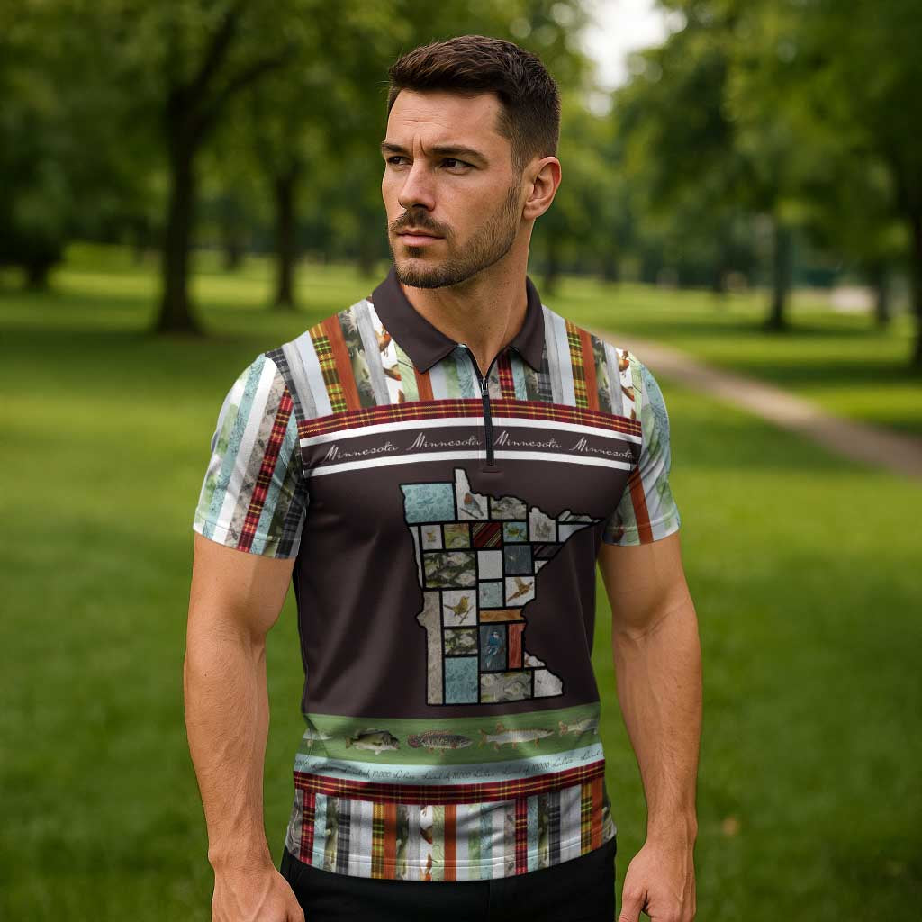 In The Deep Heart Of Minnesota Christmas Design Zipper Polo Shirt Xmas Holiday Patterns - Wonder Print Shop