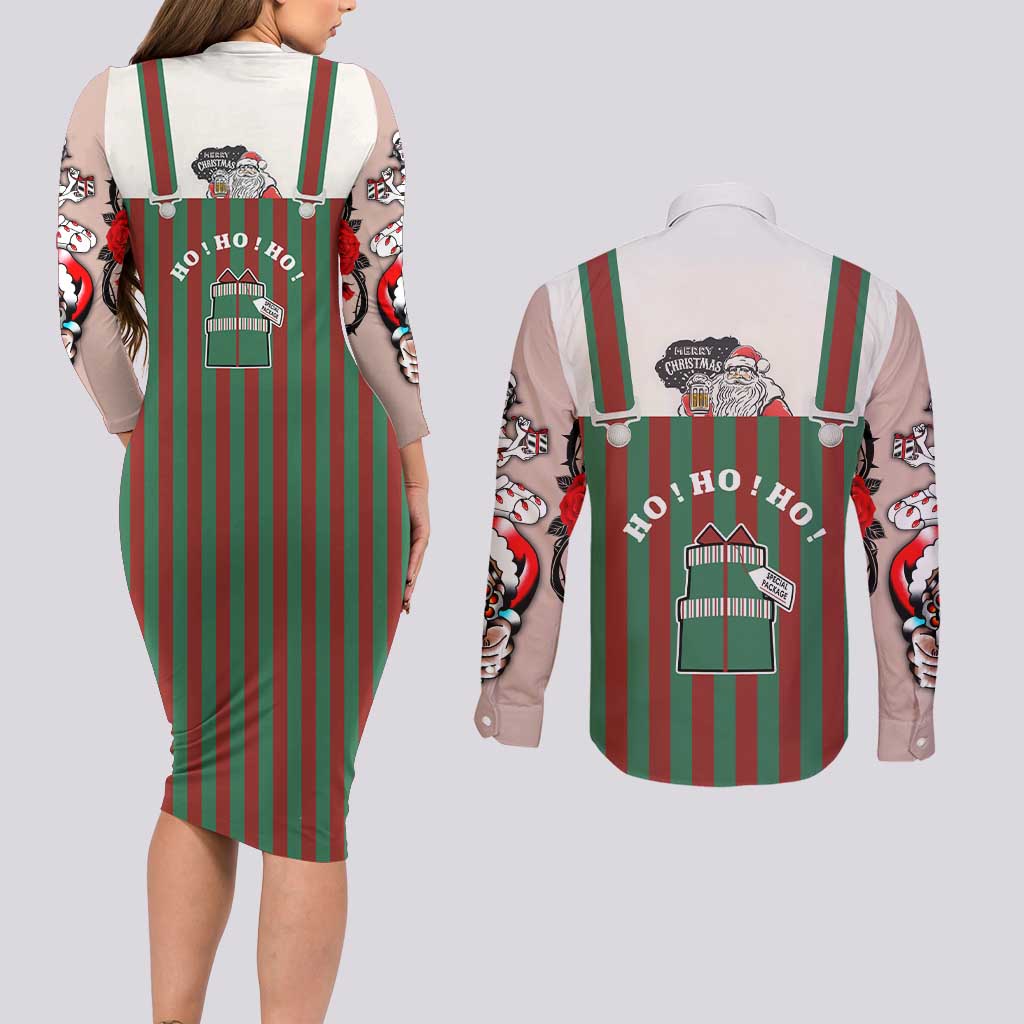 Stay With My Pig Christmas Christmas Couples Matching Long Sleeve Bodycon Dress and Long Sleeve Button Shirt Xmas Holiday Patterns - Wonder Print Shop