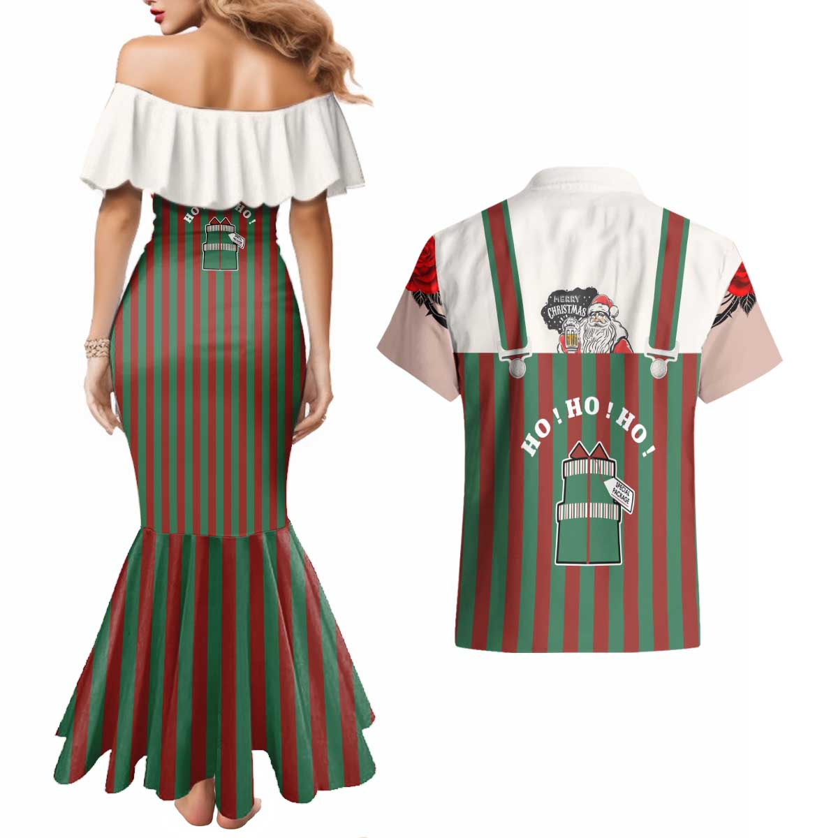 Stay With My Pig Christmas Christmas Couples Matching Mermaid Dress and Hawaiian Shirt Xmas Holiday Patterns - Wonder Print Shop