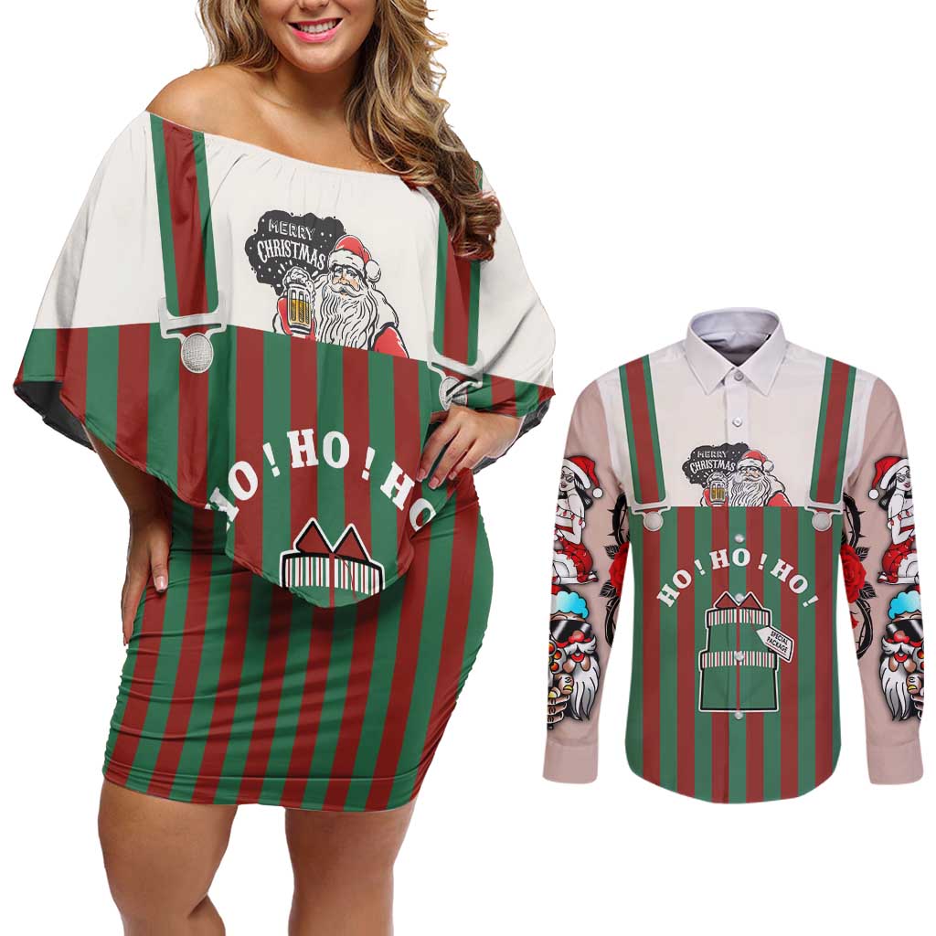 Stay With My Pig Christmas Christmas Couples Matching Off Shoulder Short Dress and Long Sleeve Button Shirt Xmas Holiday Patterns - Wonder Print Shop