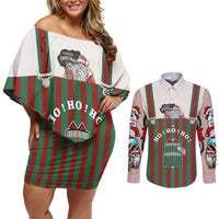 Stay With My Pig Christmas Christmas Couples Matching Off Shoulder Short Dress and Long Sleeve Button Shirt Xmas Holiday Patterns - Wonder Print Shop