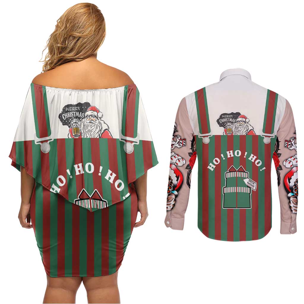 Stay With My Pig Christmas Christmas Couples Matching Off Shoulder Short Dress and Long Sleeve Button Shirt Xmas Holiday Patterns - Wonder Print Shop